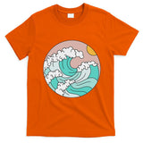 Summer Theme Teal Blue Waves Japanese Graphic Ocean Sky Sun T-Shirt