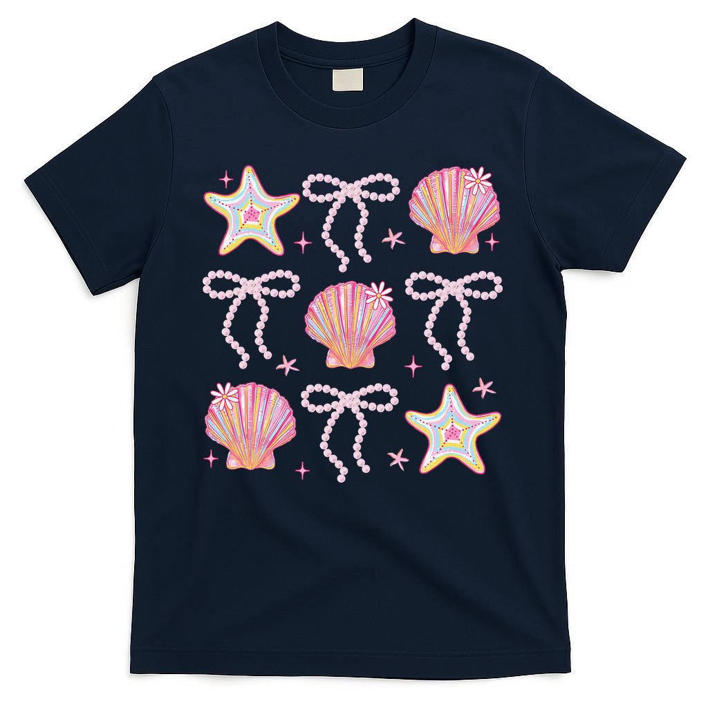 Summer Vibe Coquette Bow Pearl Clam Starfish Cotton Candy T-Shirt