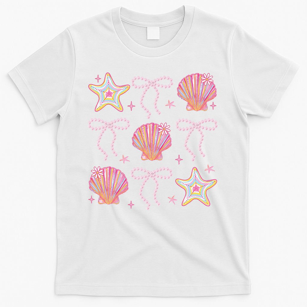 Summer Vibe Coquette Bow Pearl Clam Starfish Cotton Candy T-Shirt