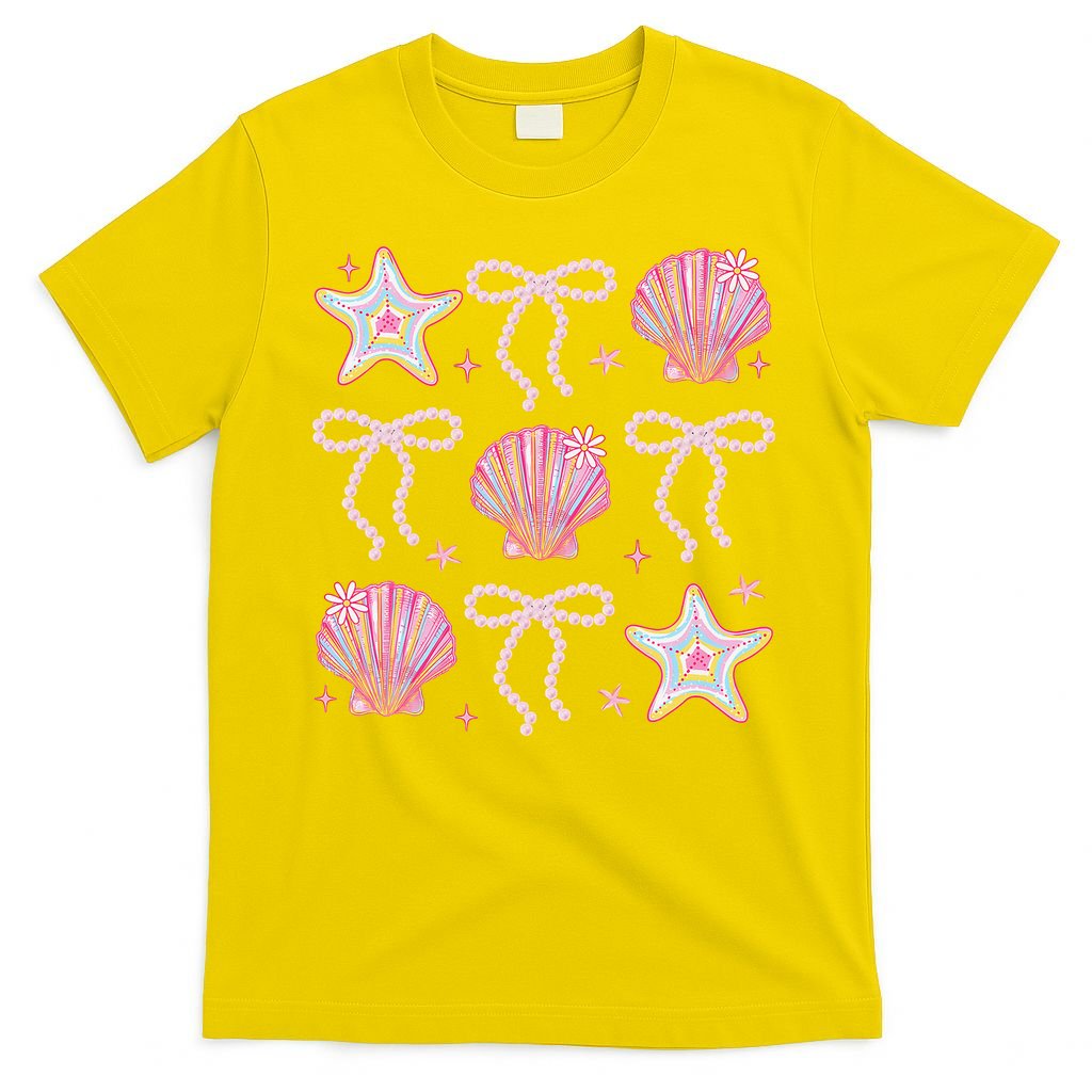 Summer Vibe Coquette Bow Pearl Clam Starfish Cotton Candy T-Shirt