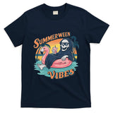 Summerween Vibes Skeleton Flamingo Float Summer Halloween T-Shirt
