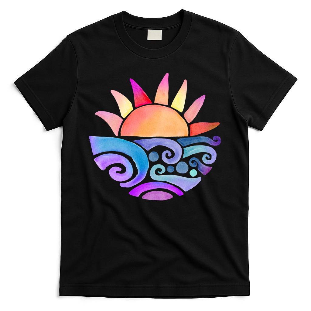 Summer Water Color Sunset Beach T-Shirt