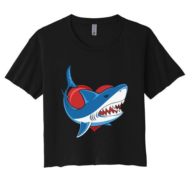 Shark With Heart, Shark Lovers Valentine Gift For Valentine Day Women's Crop Top Tee