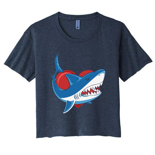 Shark With Heart, Shark Lovers Valentine Gift For Valentine Day Women's Crop Top Tee