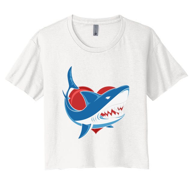 Shark With Heart, Shark Lovers Valentine Gift For Valentine Day Women's Crop Top Tee