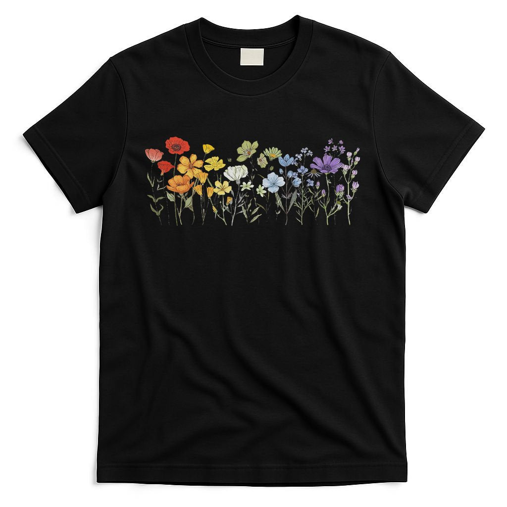 Subtle Wildflowers Lgbtq Month Rainbow Florals T-Shirt