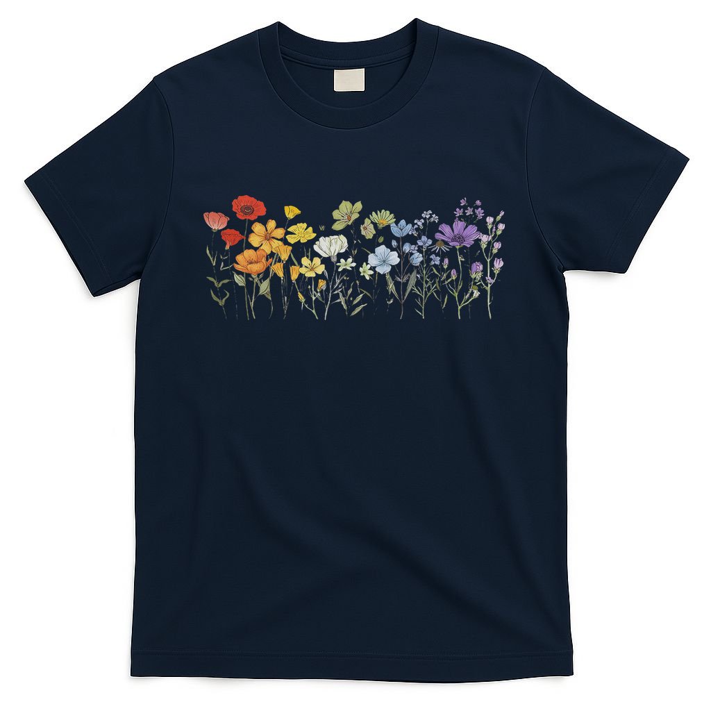 Subtle Wildflowers Lgbtq Month Rainbow Florals T-Shirt