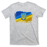Stand With Ukraine Distressed Coat Of Arms Crest Flag T-Shirt