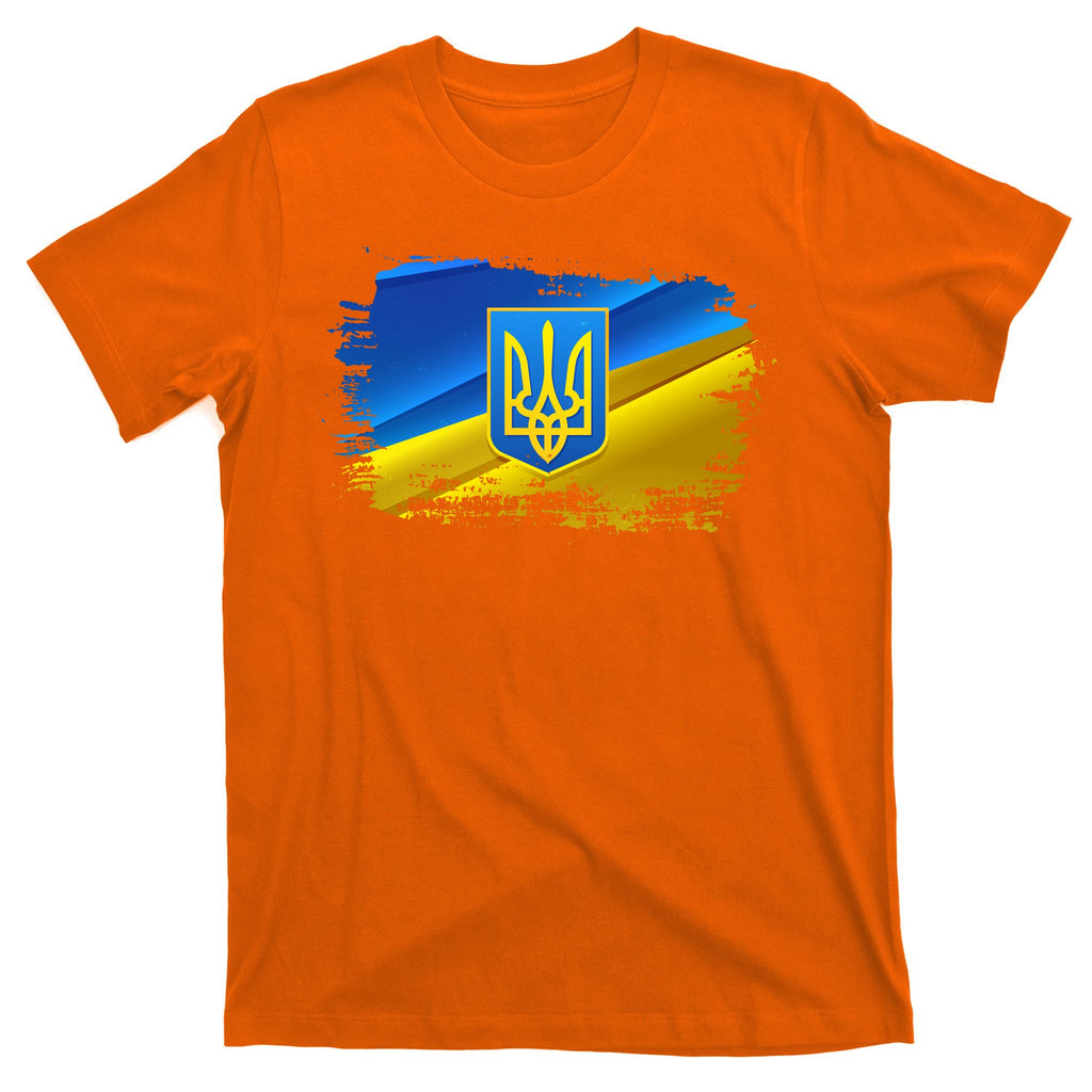 Stand With Ukraine Distressed Coat Of Arms Crest Flag T-Shirt