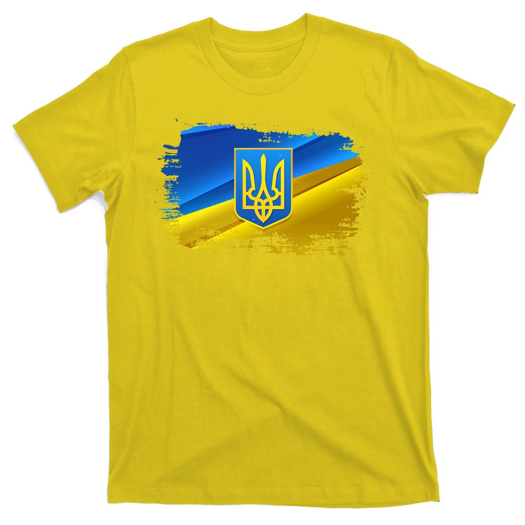 Stand With Ukraine Distressed Coat Of Arms Crest Flag T-Shirt