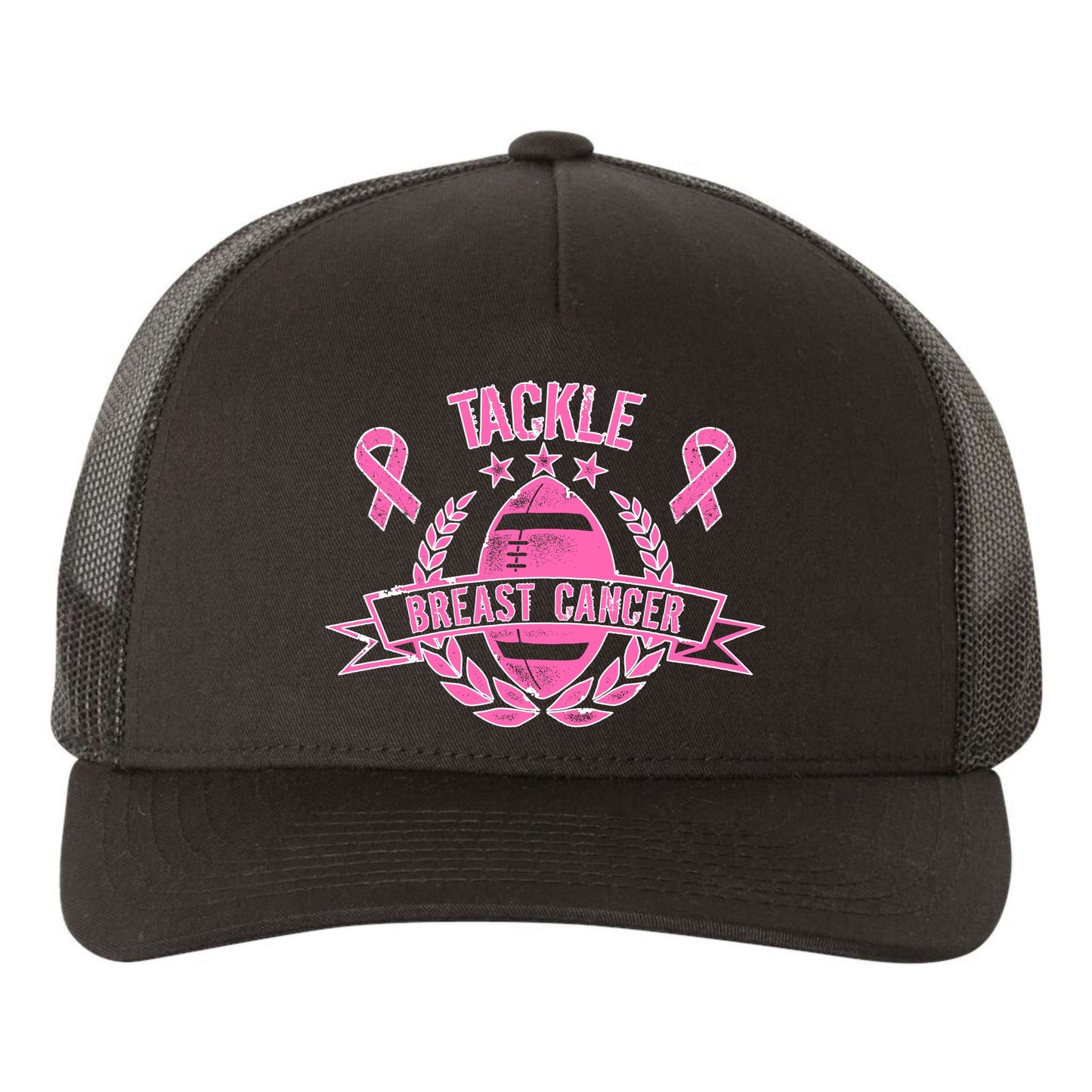 Tackle Breast Cancer Football Pink Ribbon Yupoong Adult 5-Panel Trucker Hat