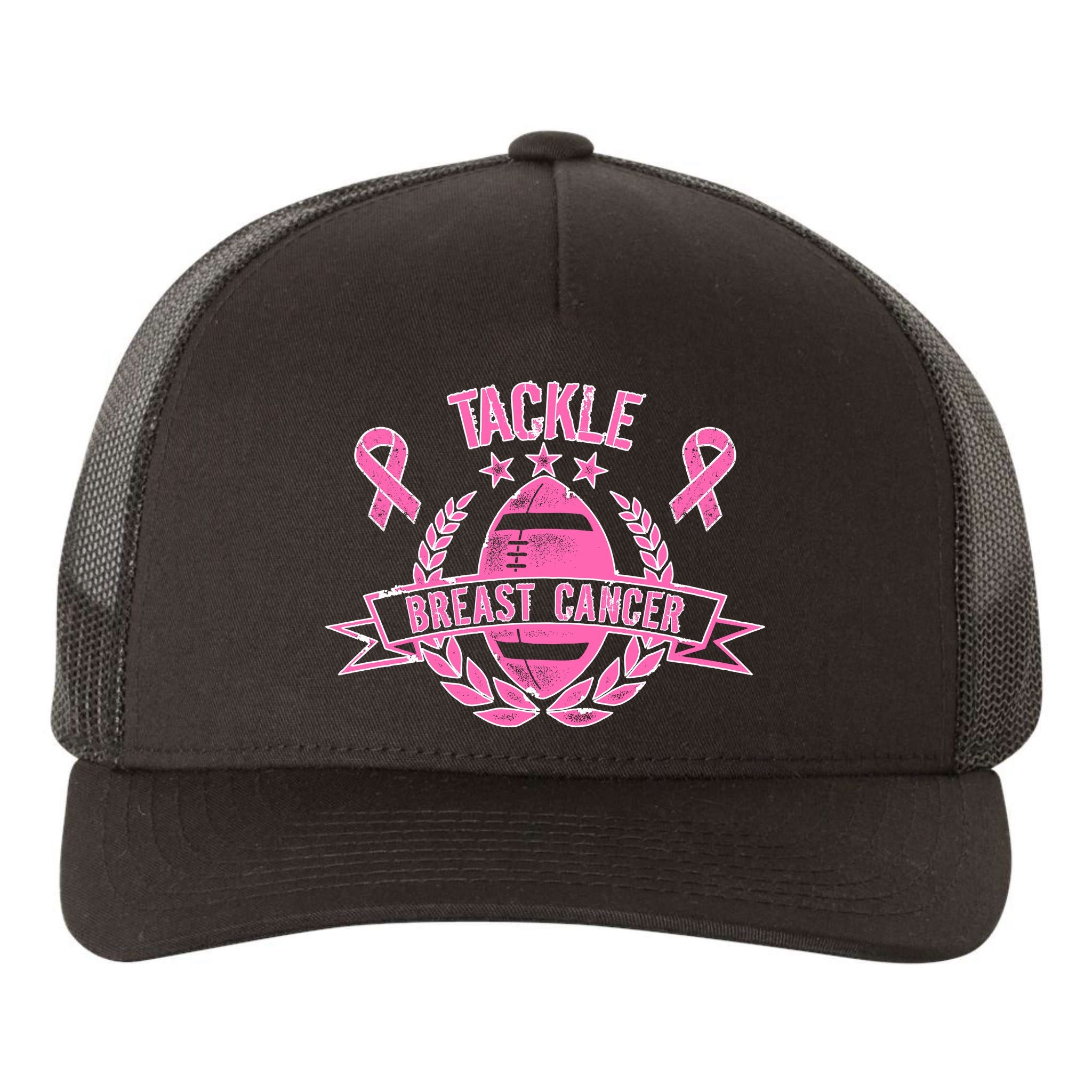Tackle Breast Cancer Football Pink Ribbon Yupoong Adult 5-Panel Trucker Hat