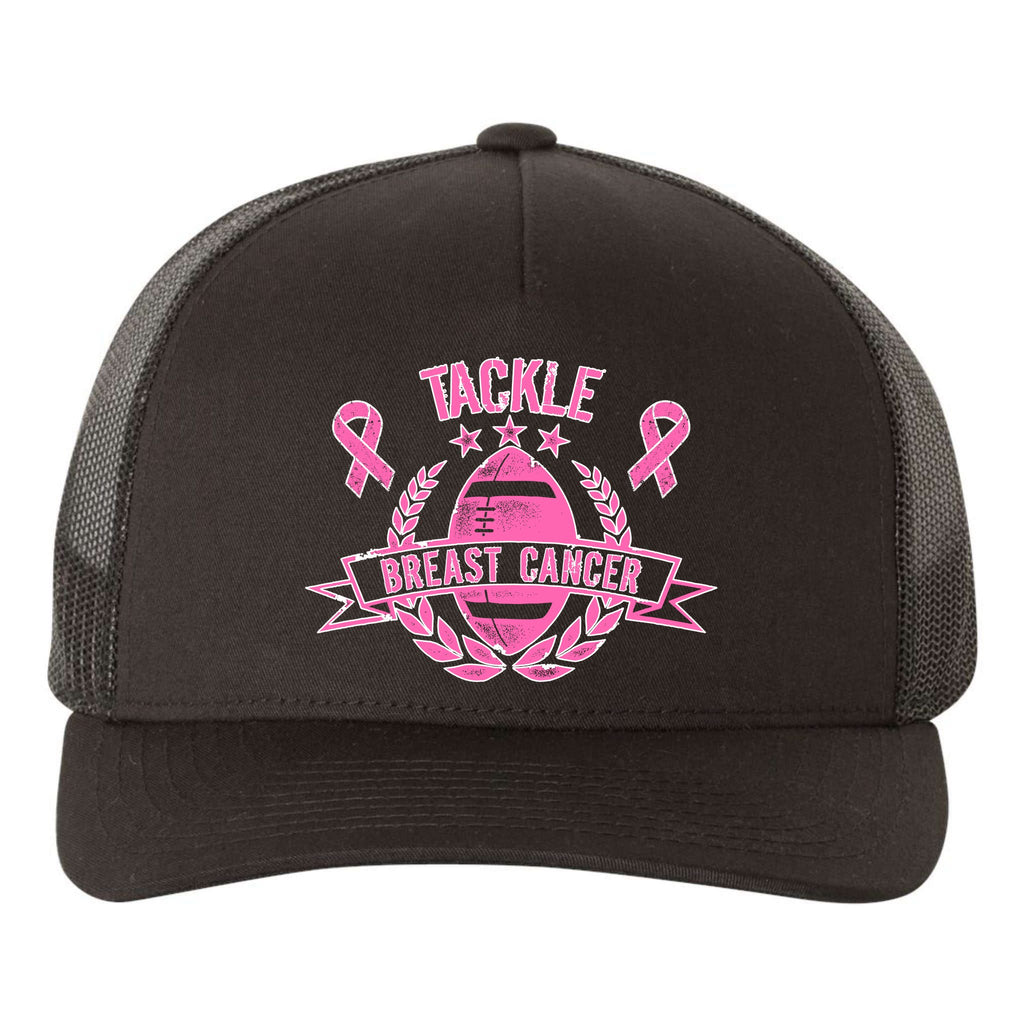 Tackle Breast Cancer Football Pink Ribbon Yupoong Adult 5-Panel Trucker Hat