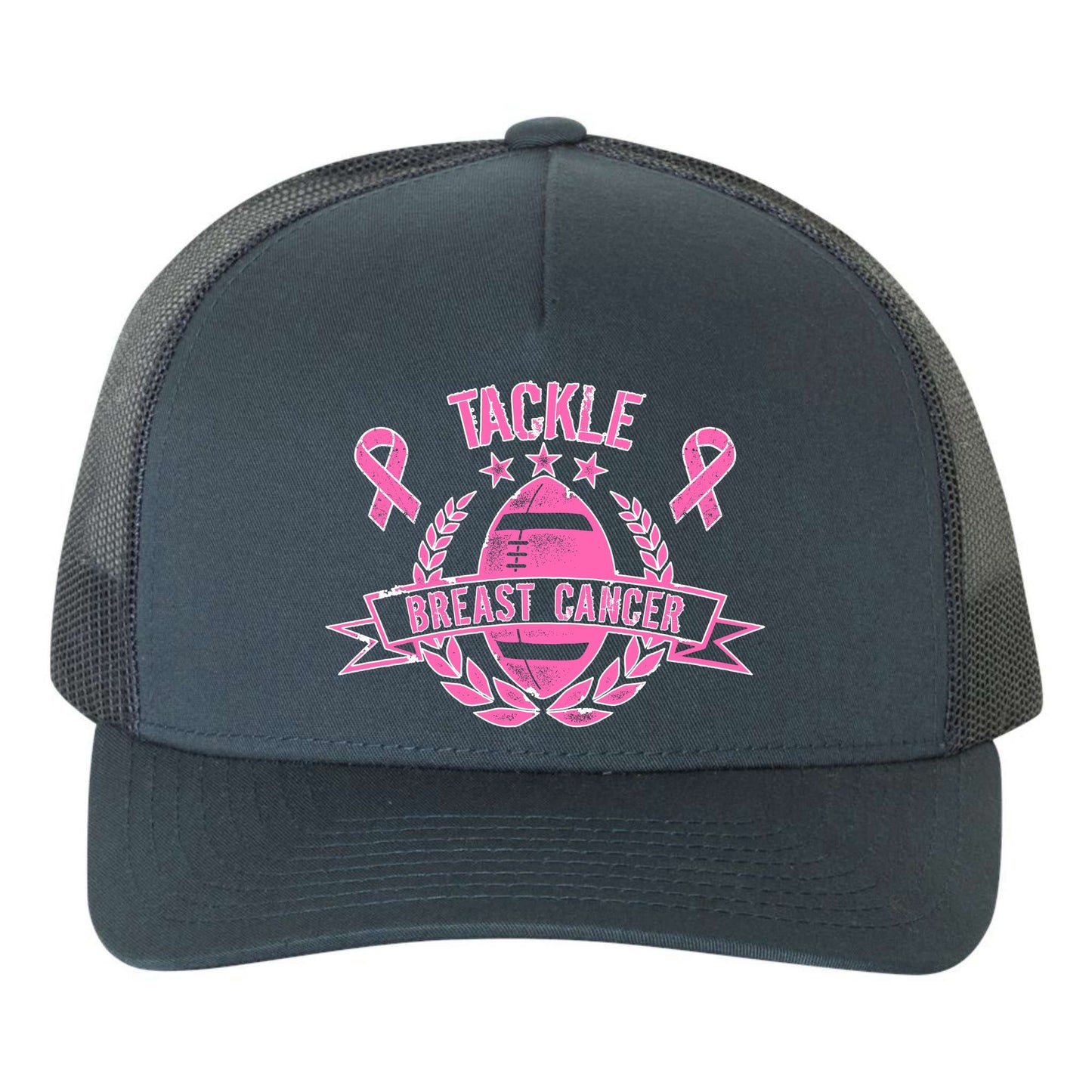Tackle Breast Cancer Football Pink Ribbon Yupoong Adult 5-Panel Trucker Hat