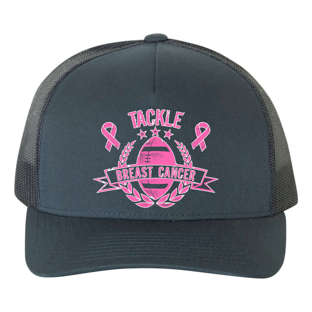 Tackle Breast Cancer Football Pink Ribbon Yupoong Adult 5-Panel Trucker Hat