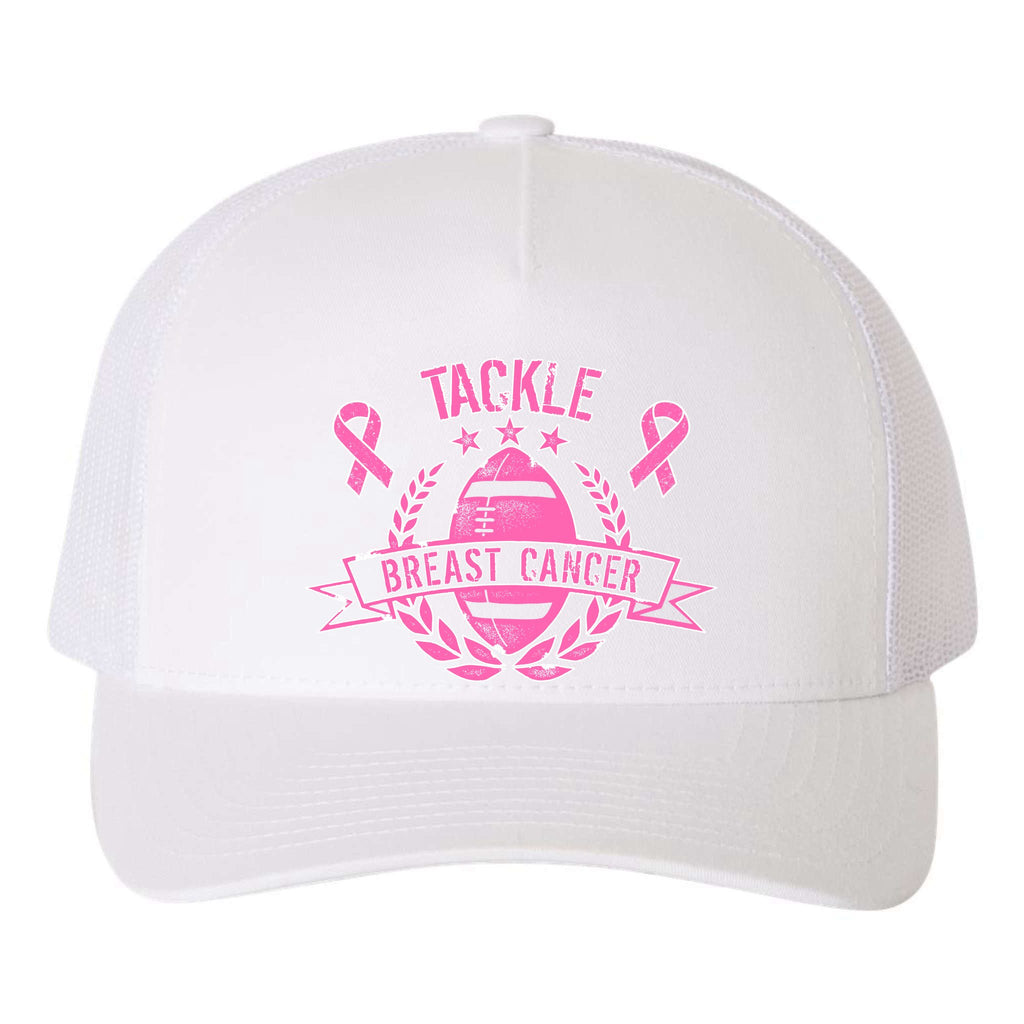 Tackle Breast Cancer Football Pink Ribbon Yupoong Adult 5-Panel Trucker Hat
