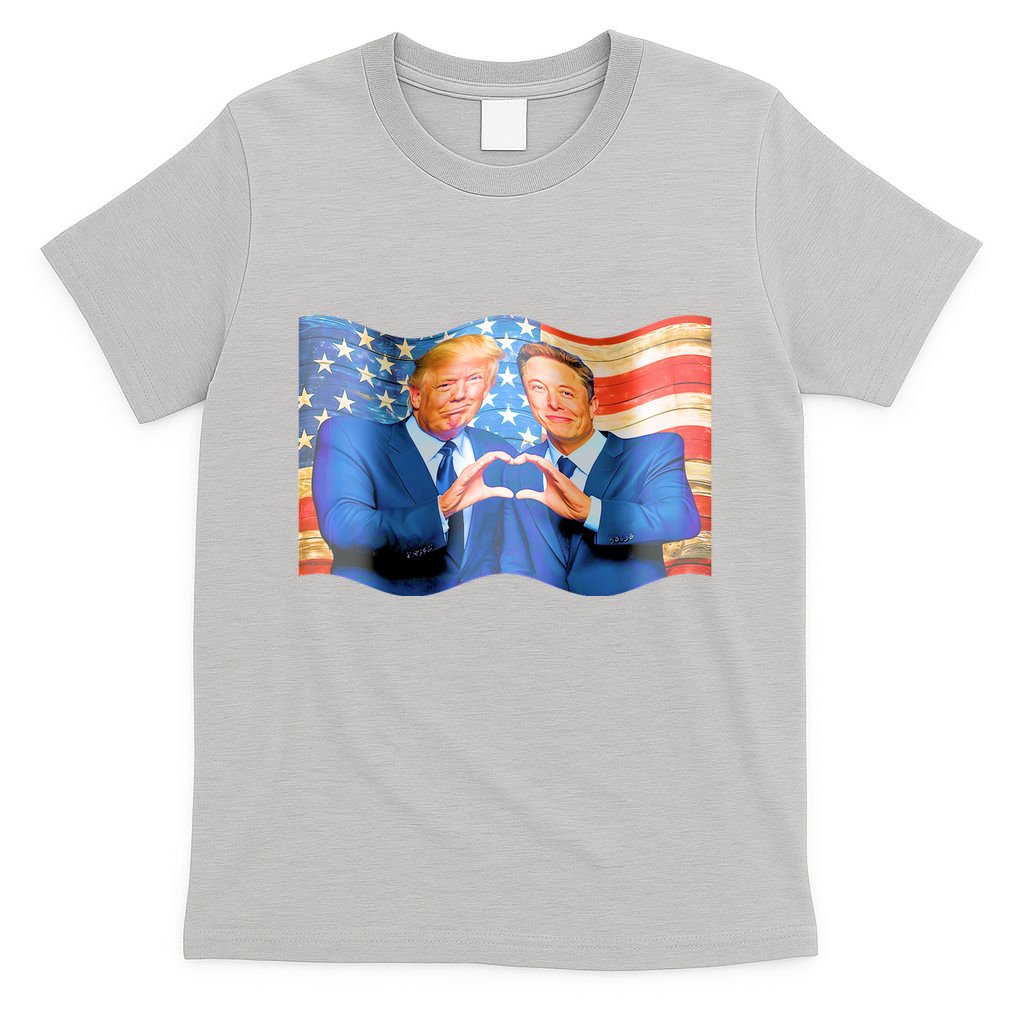 Trump And Musk One Heart Team Funny United States Flag T-Shirt