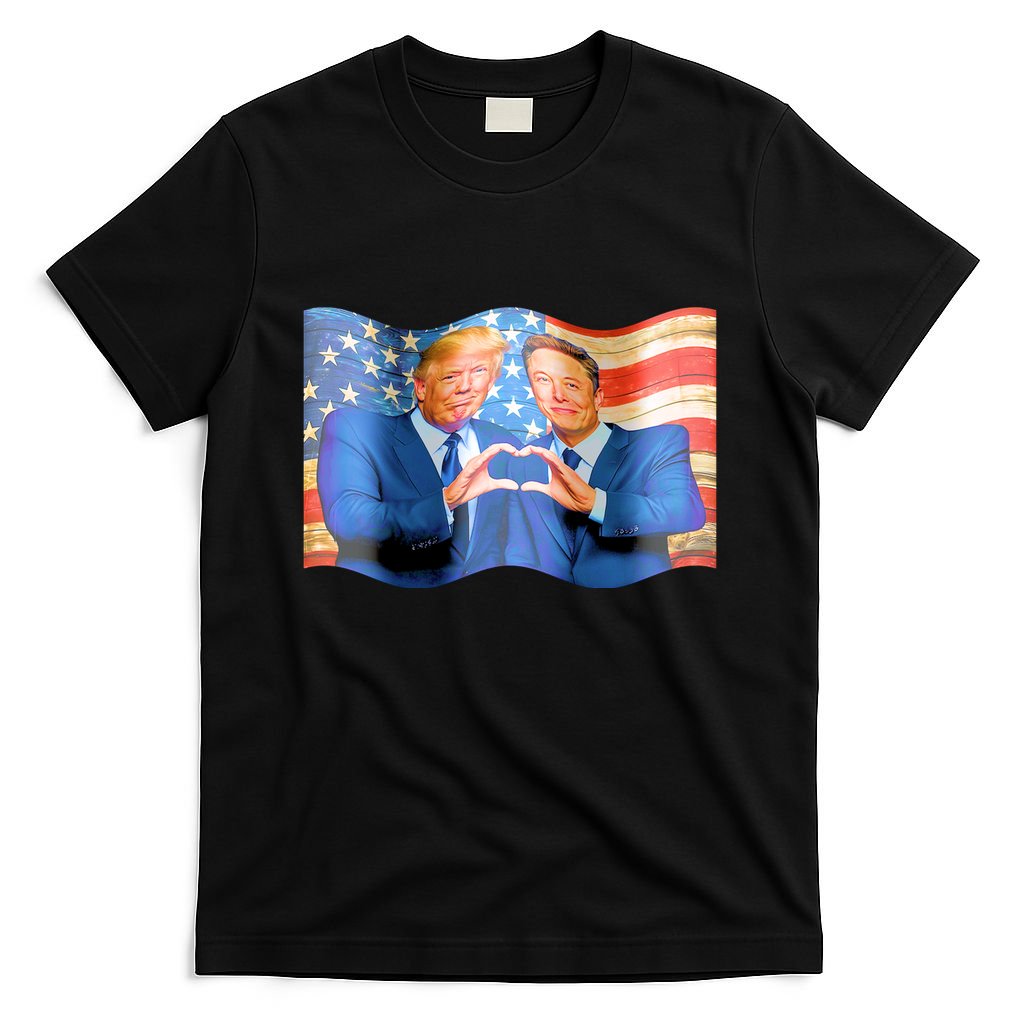 Trump And Musk One Heart Team Funny United States Flag T-Shirt