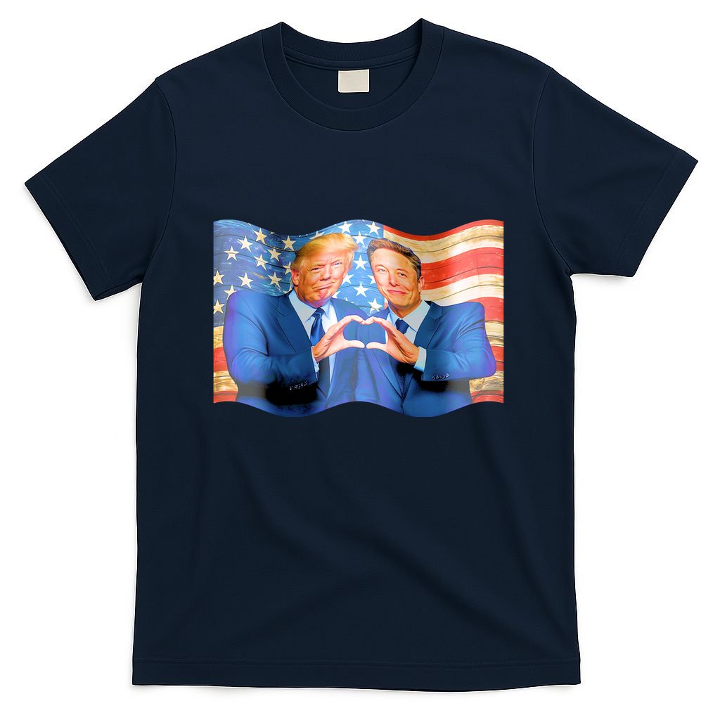 Trump And Musk One Heart Team Funny United States Flag T-Shirt
