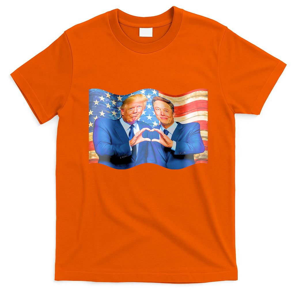 Trump And Musk One Heart Team Funny United States Flag T-Shirt