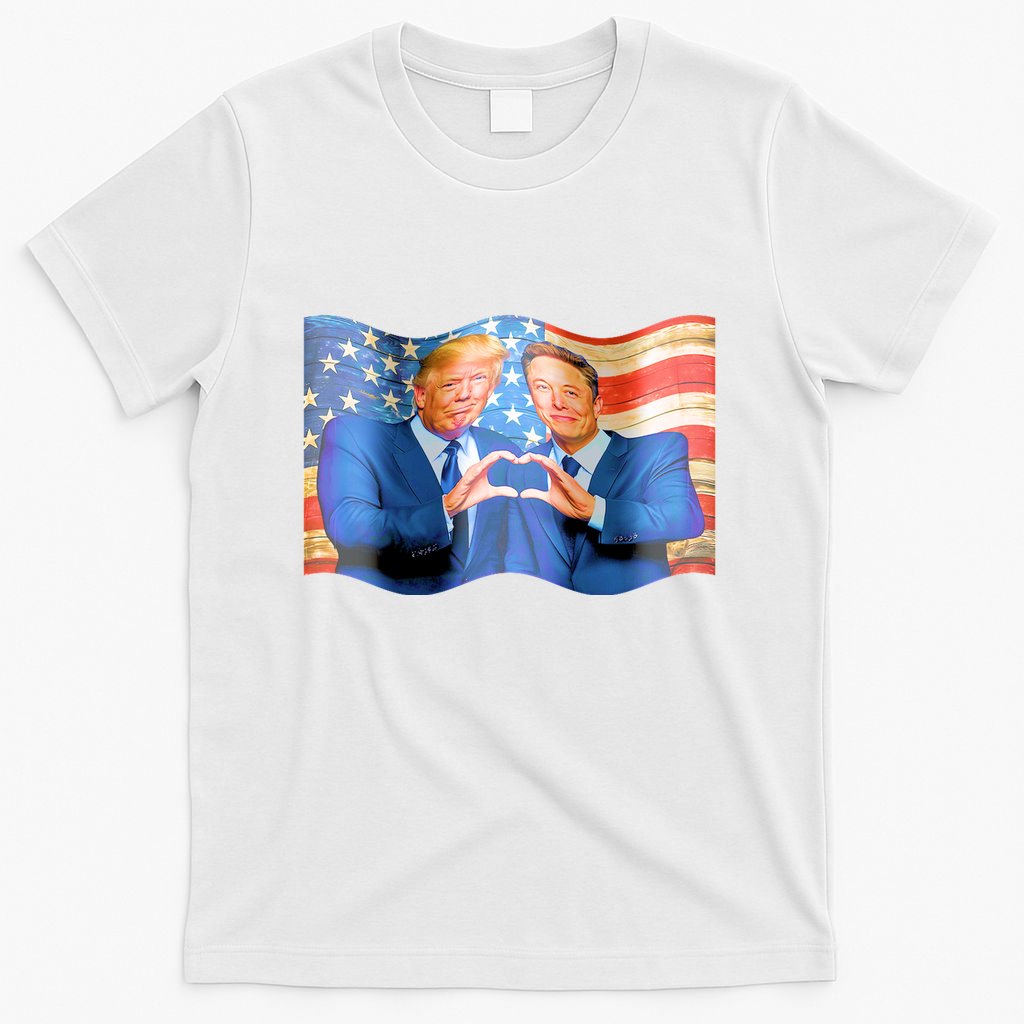 Trump And Musk One Heart Team Funny United States Flag T-Shirt