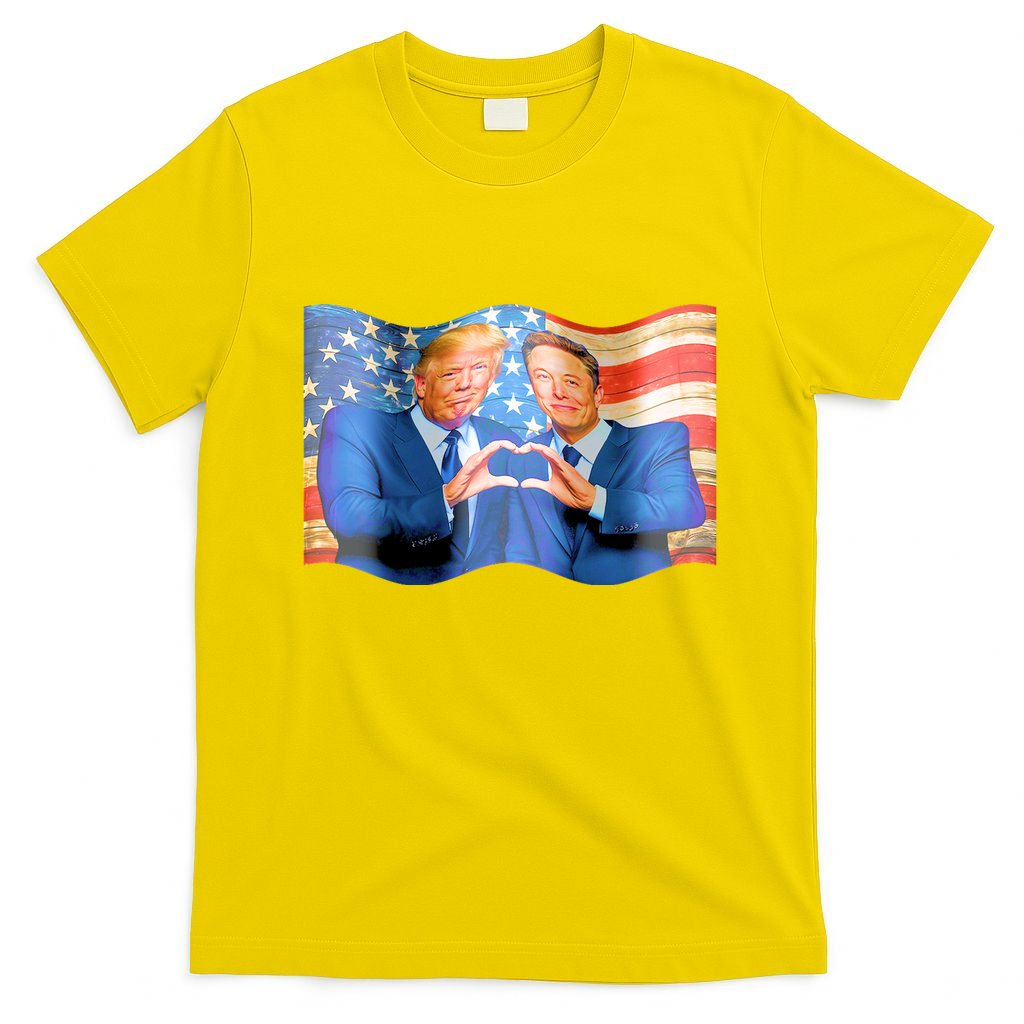 Trump And Musk One Heart Team Funny United States Flag T-Shirt