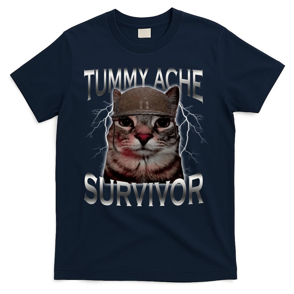 Tummy Ache Survivor Cat Meme Funny Saying Animals T-Shirt