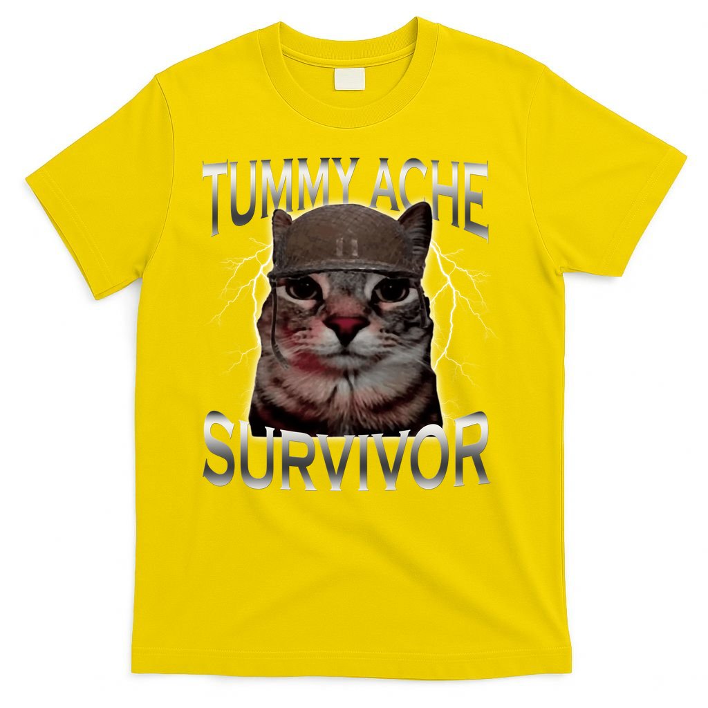 Tummy Ache Survivor Cat Meme Funny Saying Animals T-Shirt