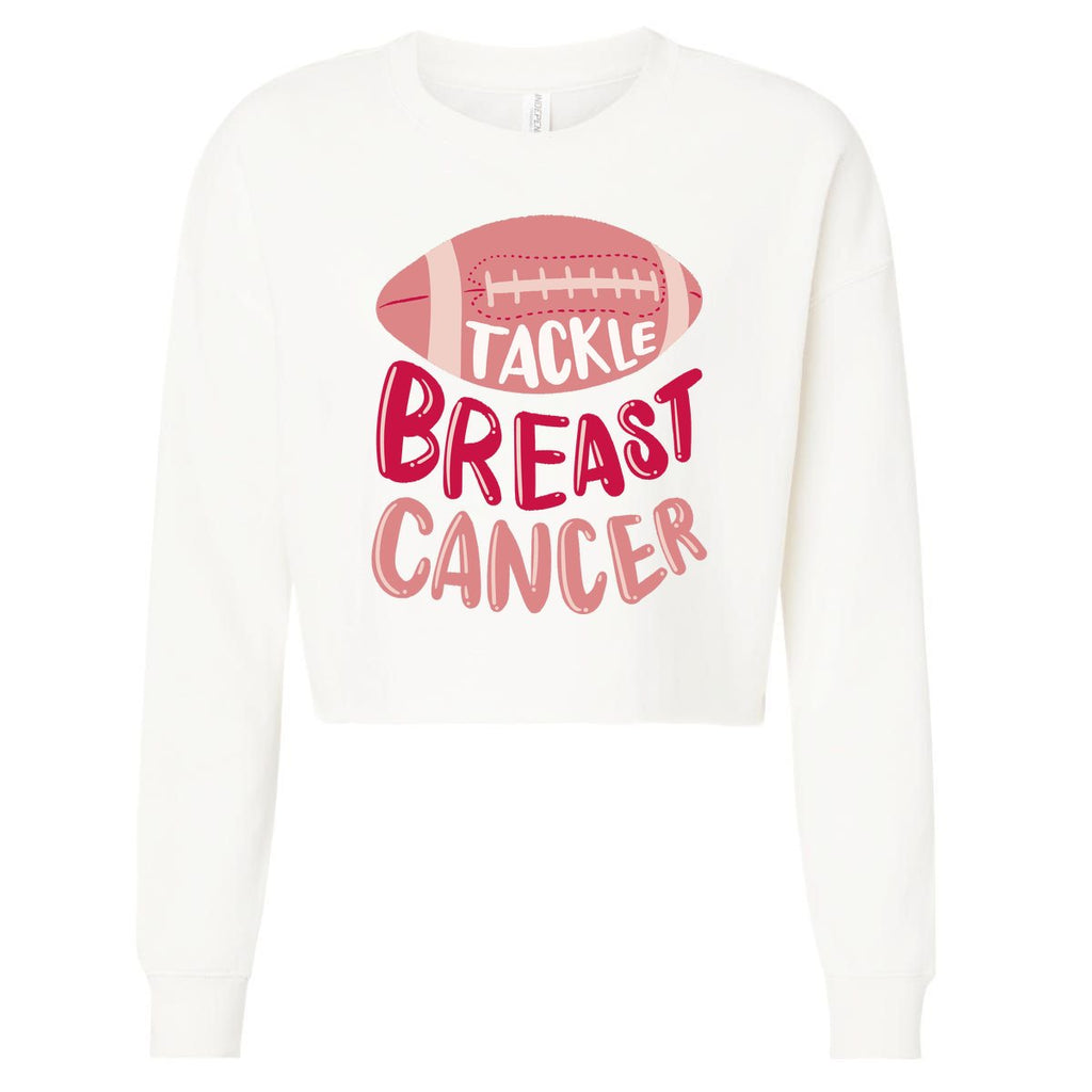 Tackle Breast Cancer Football Cropped Pullover Crew