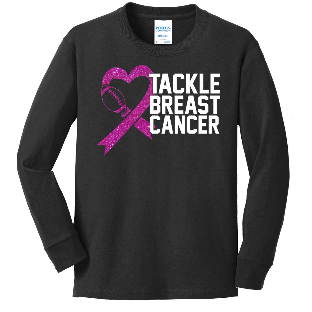 Tackle Breast Cancer Awareness Heart Football Kids Long Sleeve Shirt