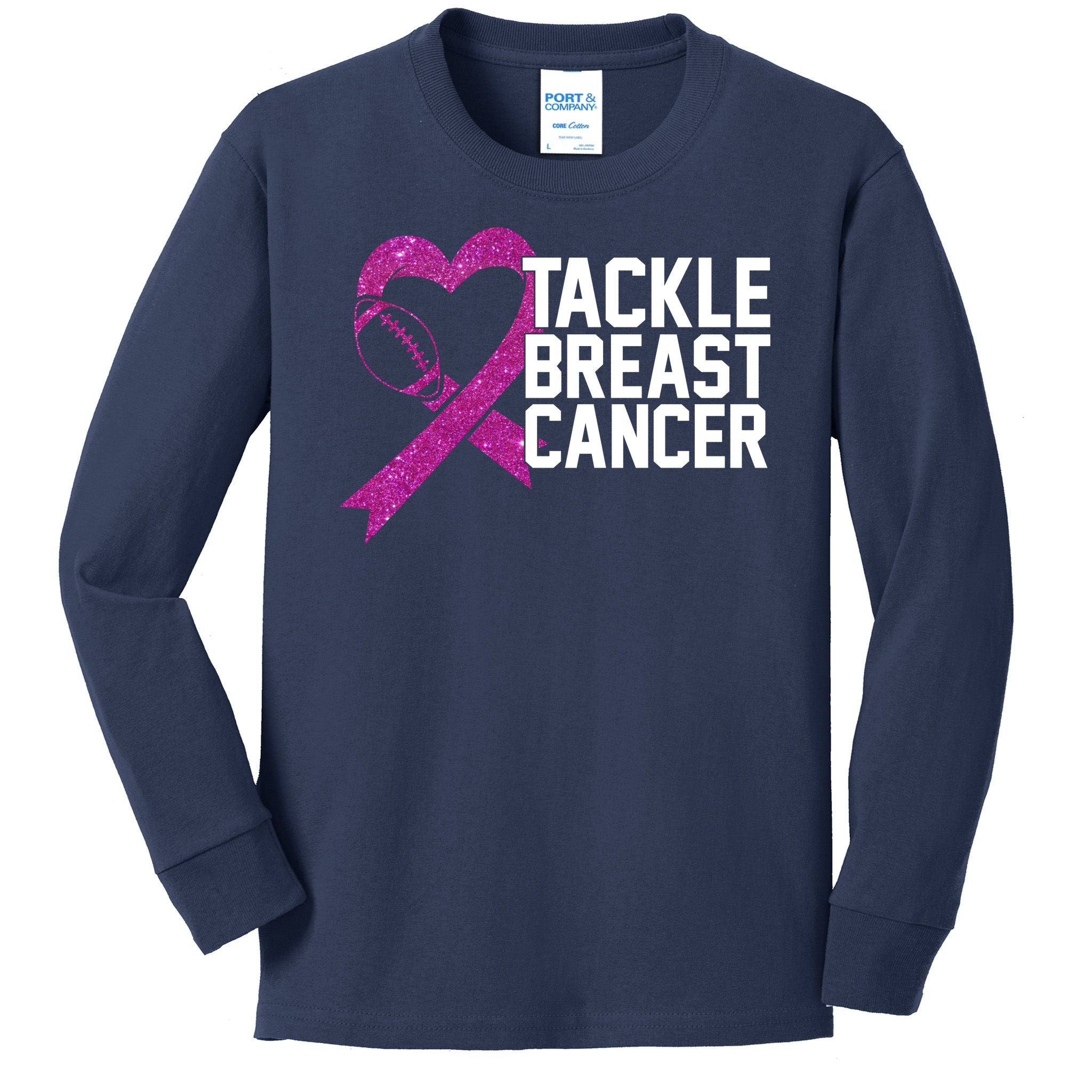 Tackle Breast Cancer Awareness Heart Football Kids Long Sleeve Shirt