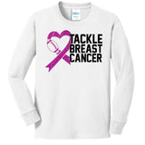 Tackle Breast Cancer Awareness Heart Football Kids Long Sleeve Shirt