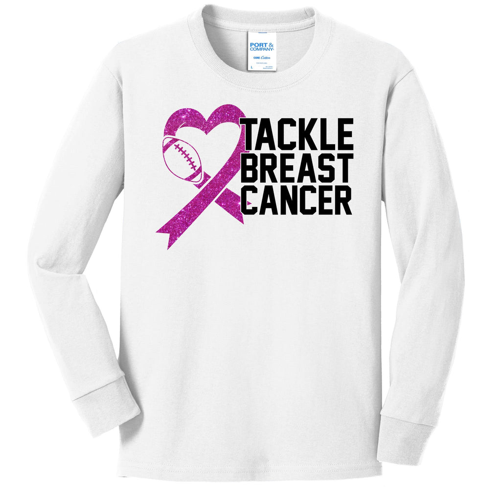 Tackle Breast Cancer Awareness Heart Football Kids Long Sleeve Shirt