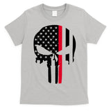 Thin Red Line Skull USA Firefighter Flag T-Shirt