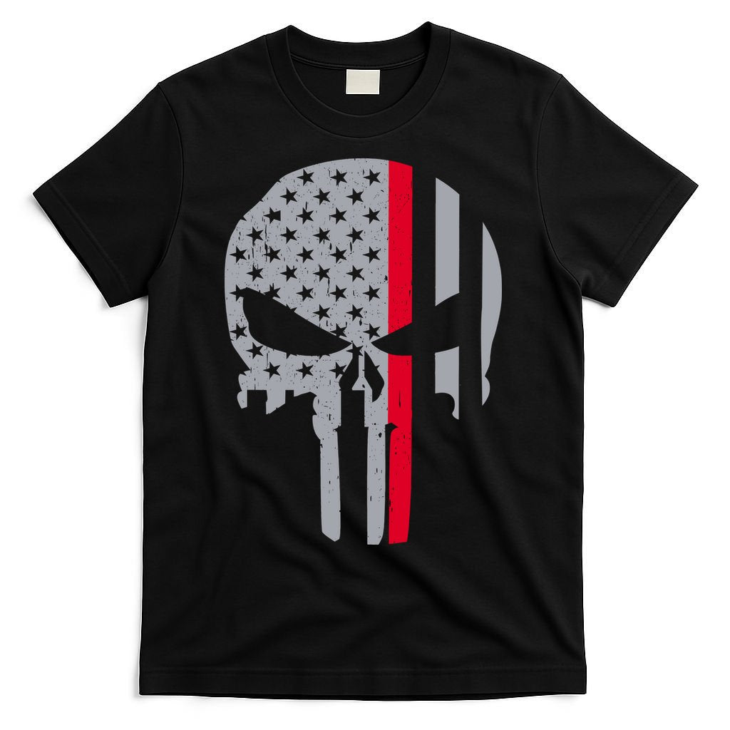 Thin Red Line Skull USA Firefighter Flag T-Shirt