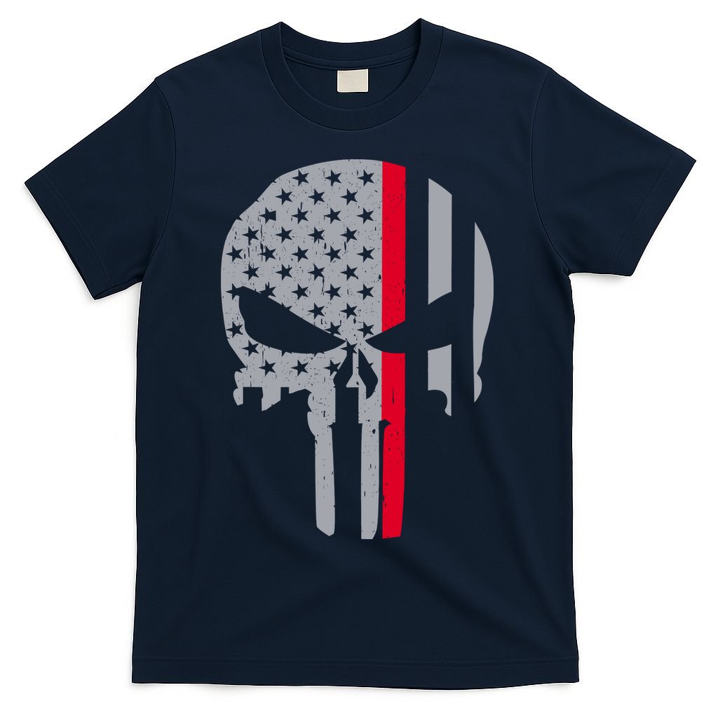 Thin Red Line Skull USA Firefighter Flag T-Shirt