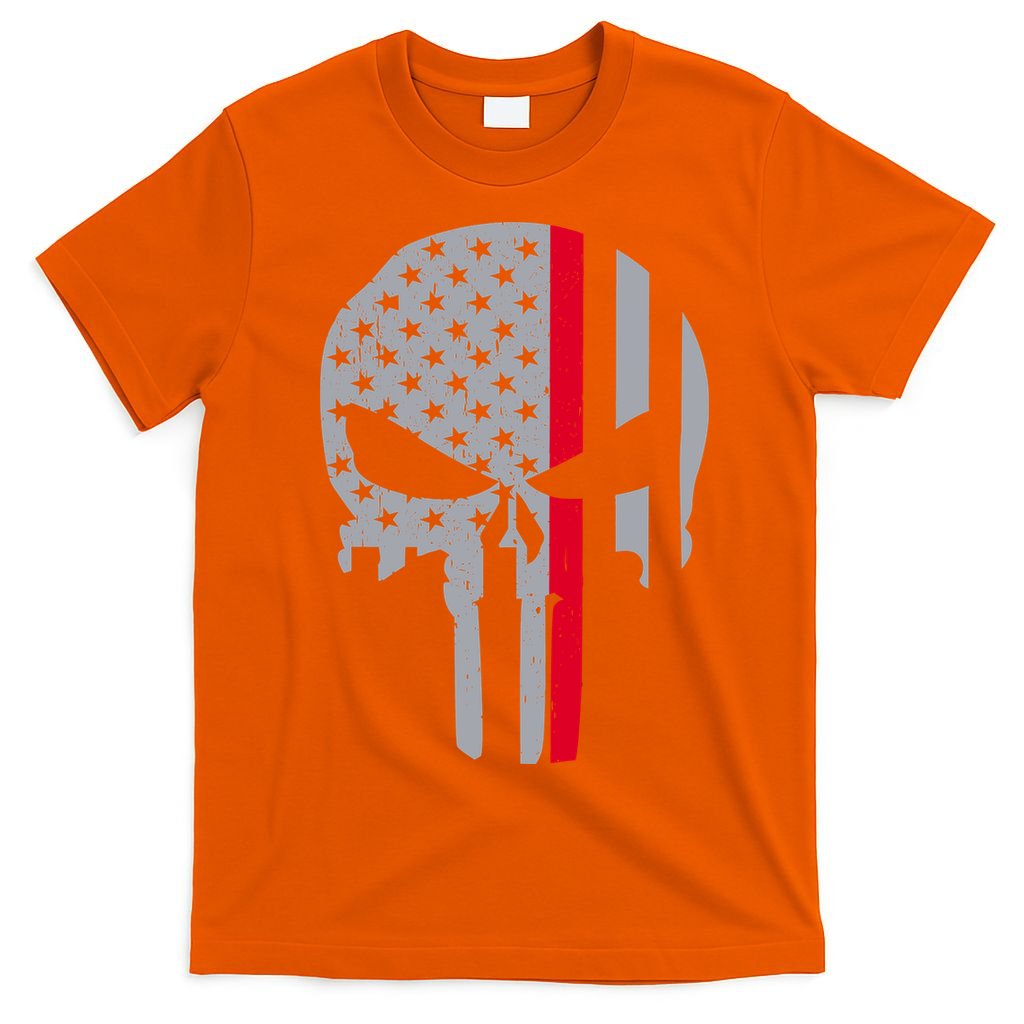 Thin Red Line Skull USA Firefighter Flag T-Shirt