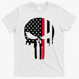 Thin Red Line Skull USA Firefighter Flag T-Shirt