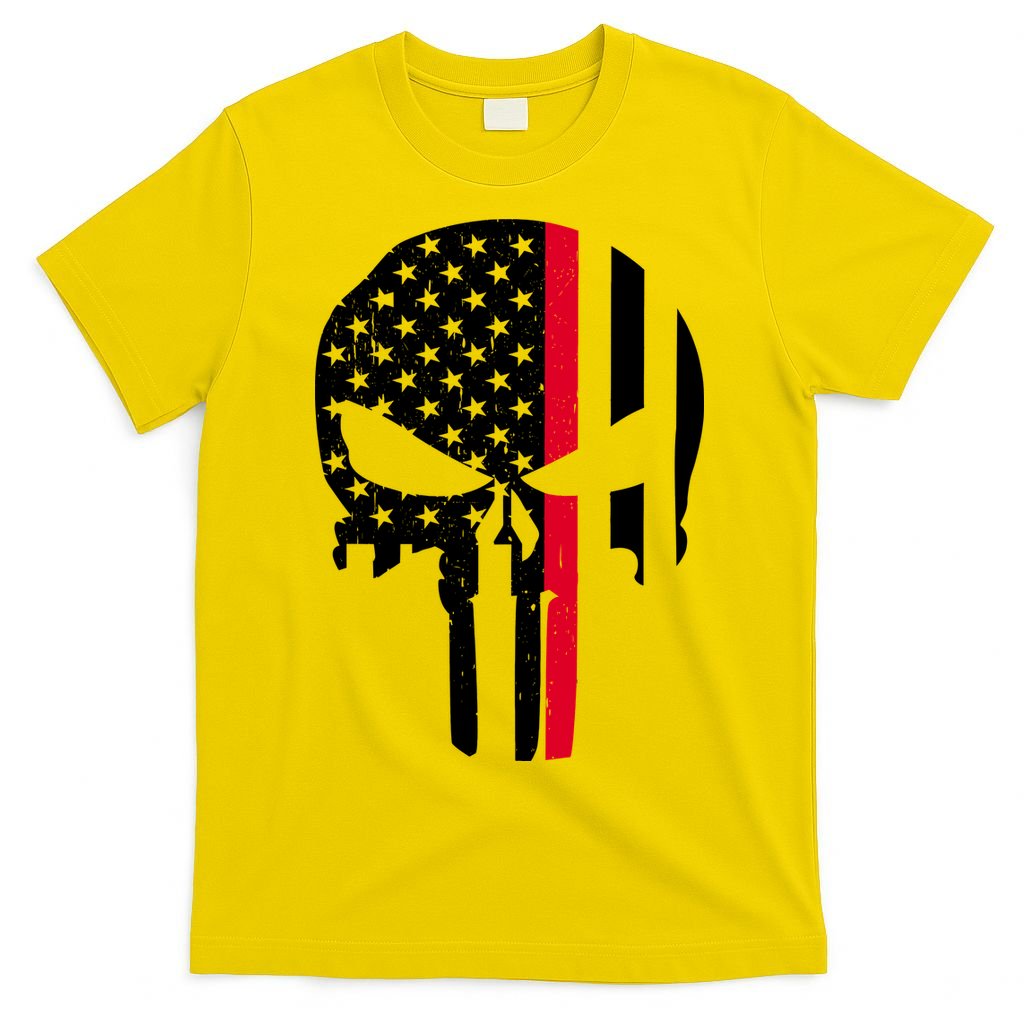 Thin Red Line Skull USA Firefighter Flag T-Shirt