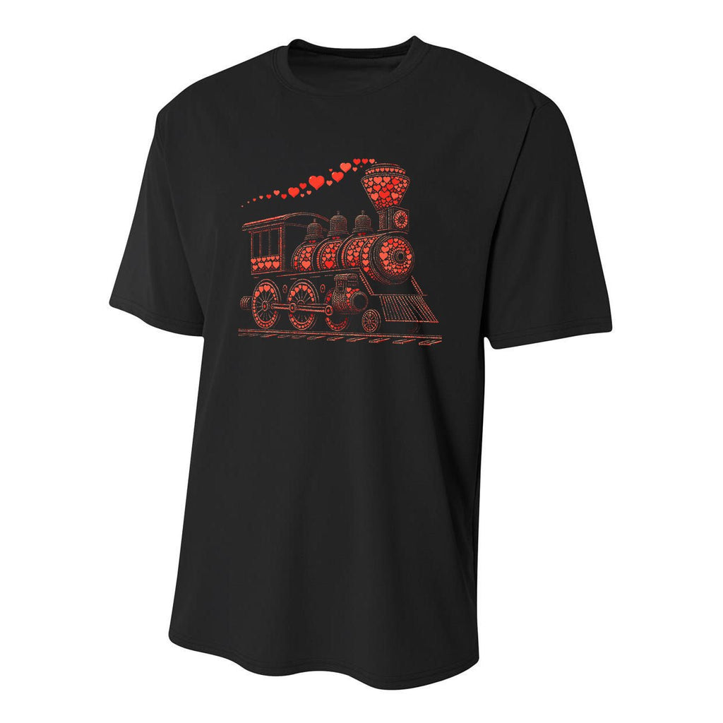 Train Heart Railroad Train Valentine Youth Performance Sprint T-Shirt