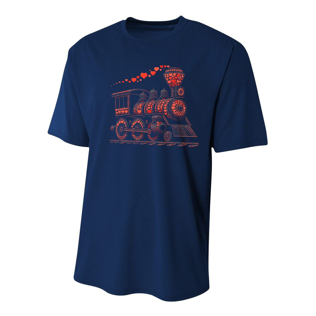 Train Heart Railroad Train Valentine Youth Performance Sprint T-Shirt