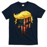 Trump Hair Skull 4th Of July Trump Us Flag Gift T-Shirt