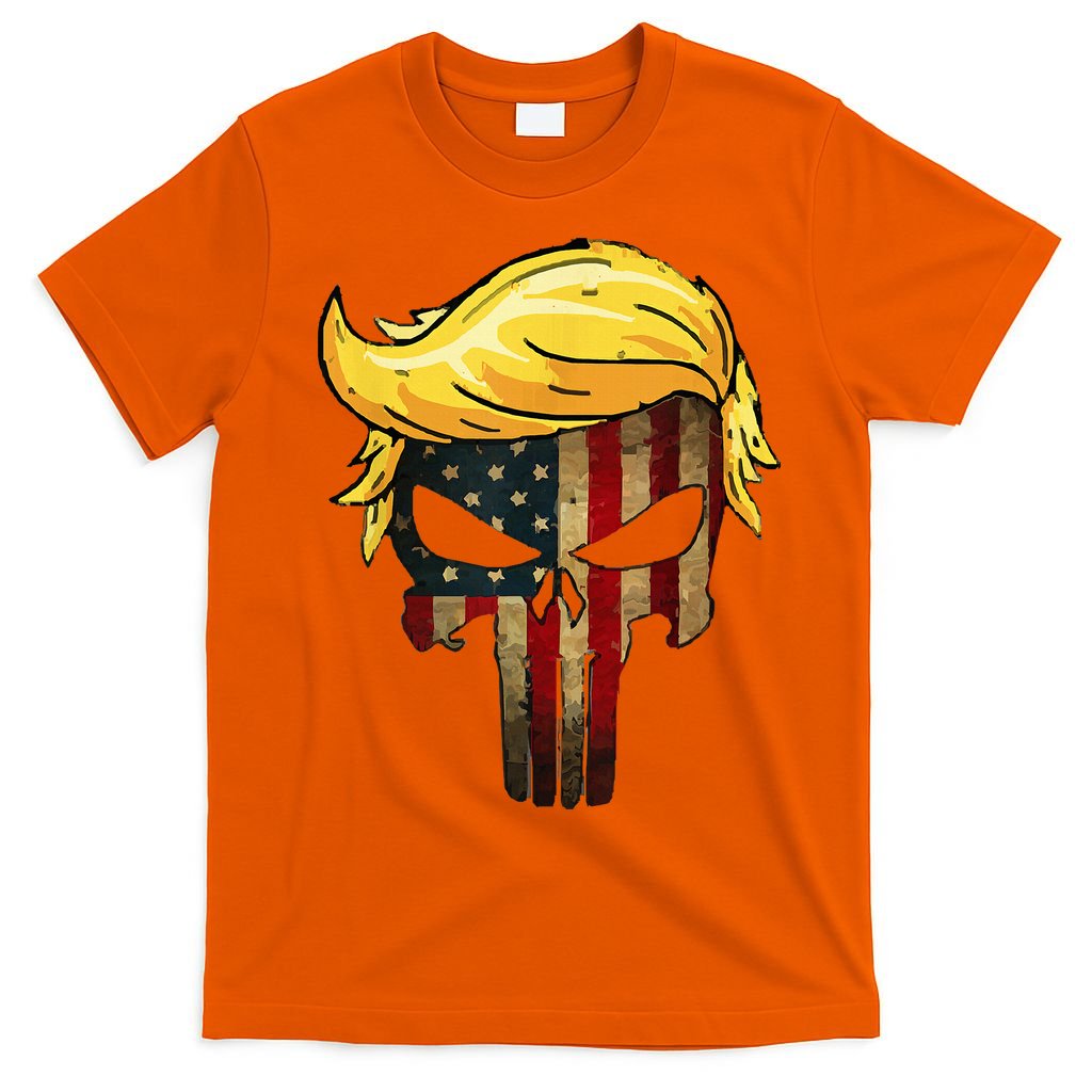 Trump Hair Skull 4th Of July Trump Us Flag Gift T-Shirt