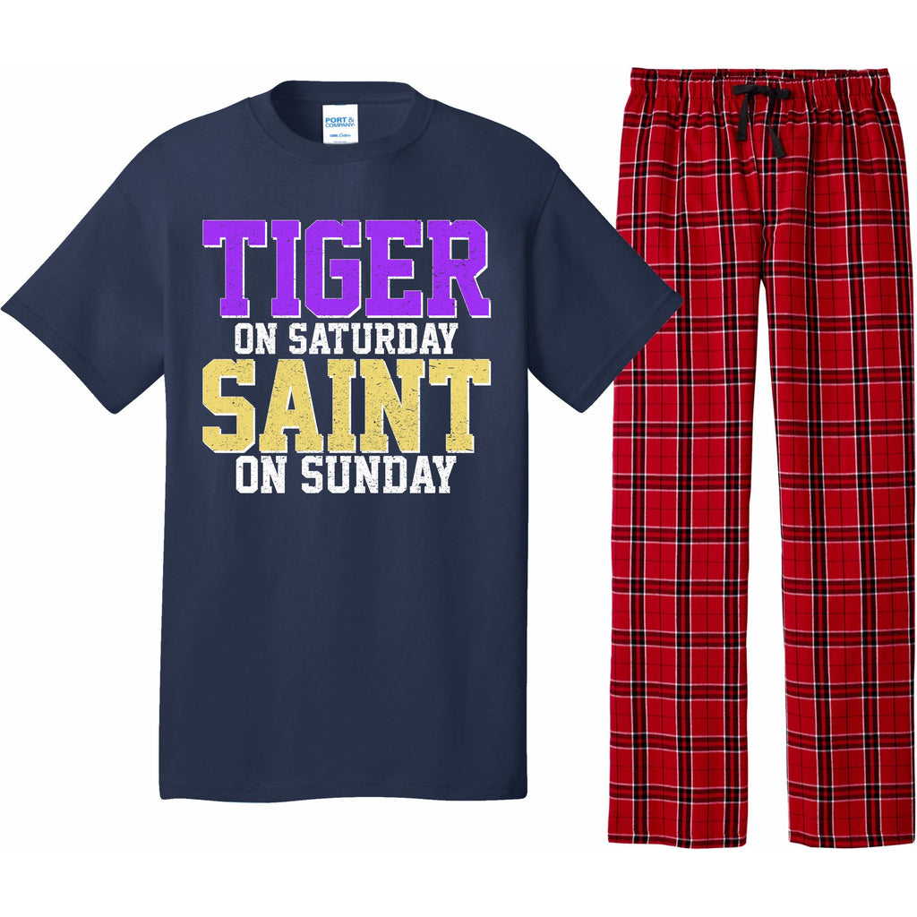 Tiger On Saturday Saint On Sunday Louisiana Football Pajama Set