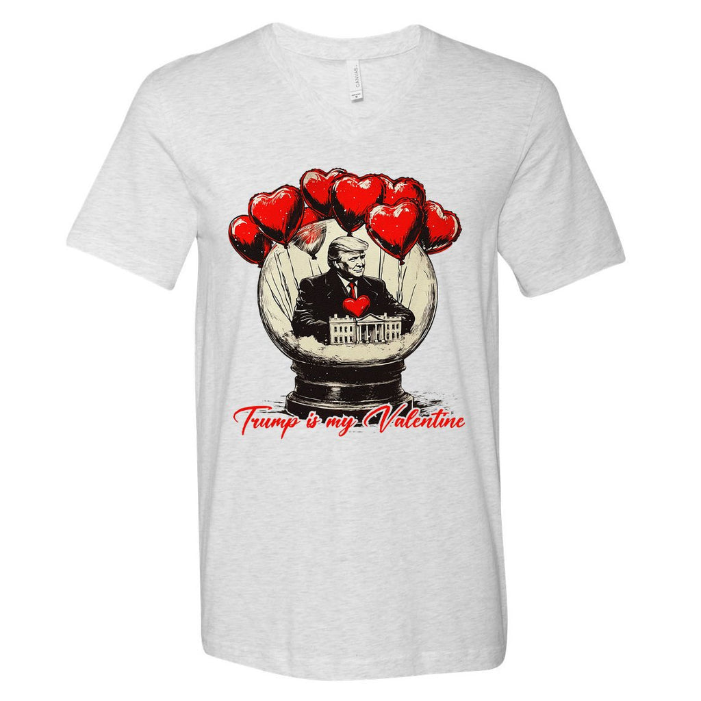 Trump Is My Valentine Retro Valentine Snow Globe White Heart V-Neck T-Shirt