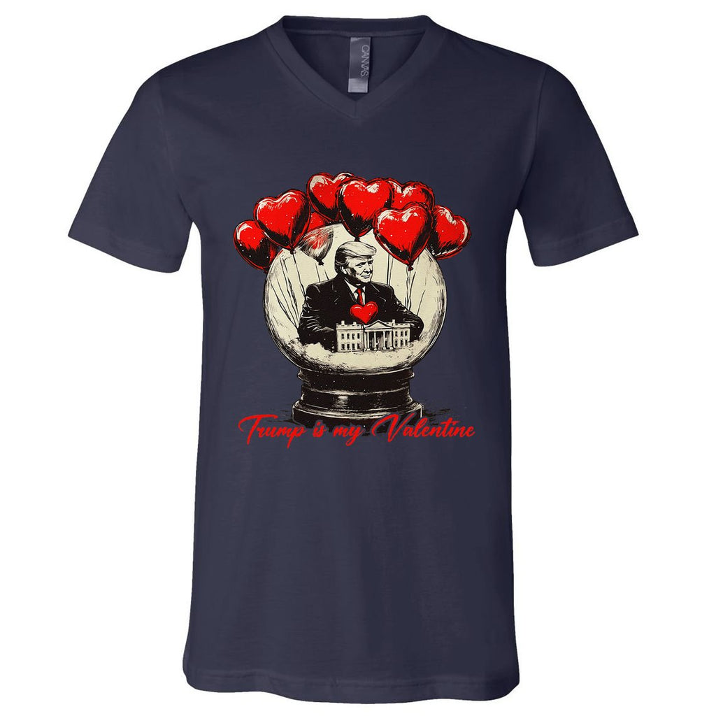 Trump Is My Valentine Retro Valentine Snow Globe White Heart V-Neck T-Shirt