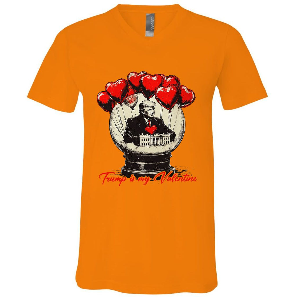 Trump Is My Valentine Retro Valentine Snow Globe White Heart V-Neck T-Shirt