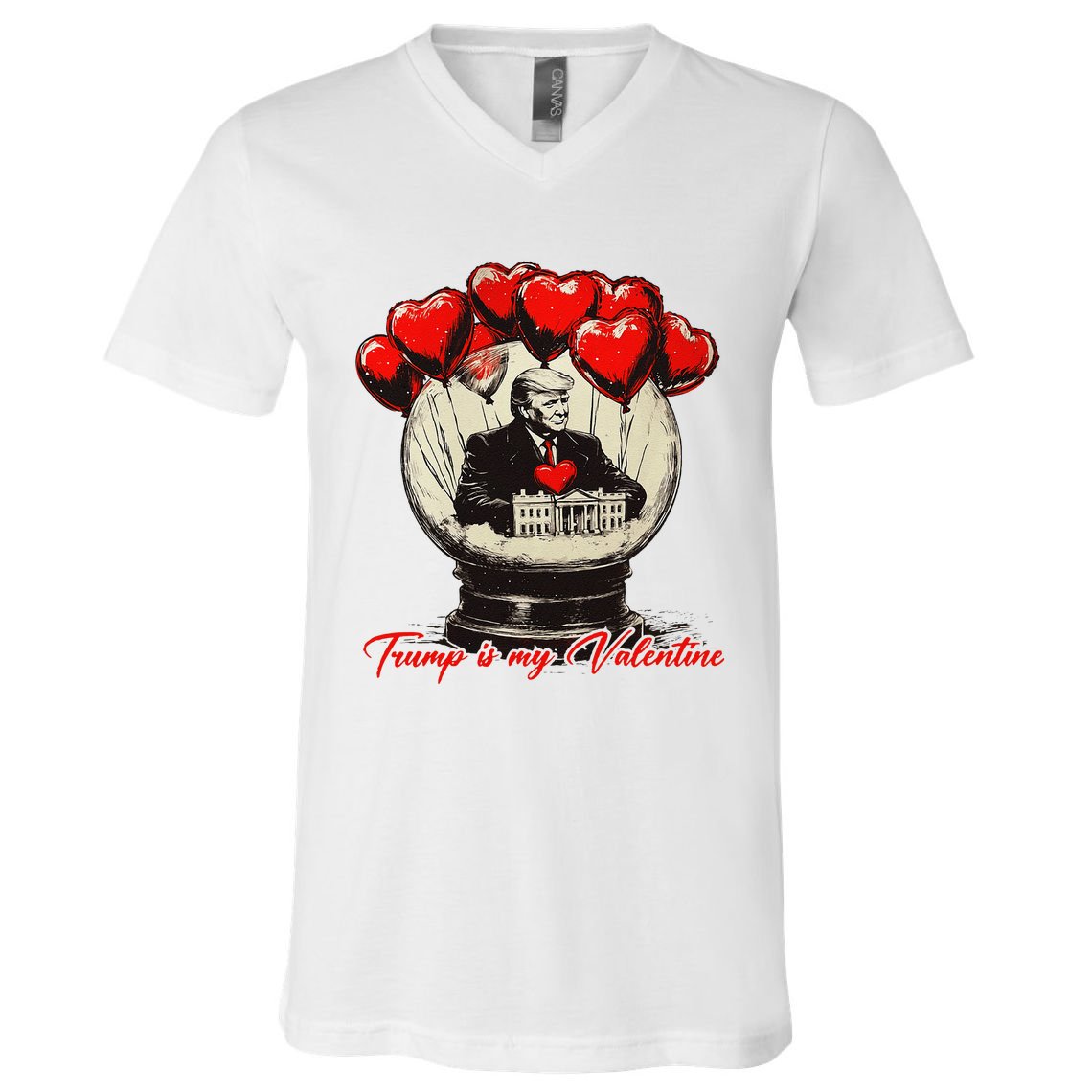 Trump Is My Valentine Retro Valentine Snow Globe White Heart V-Neck T-Shirt
