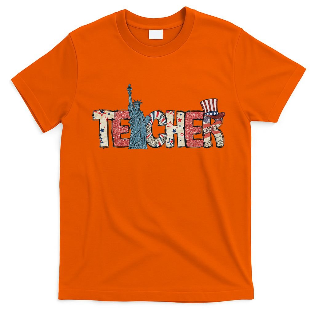 Teacher Life American Flag 4th Of July Usa Teacher Patriotic T-Shirt