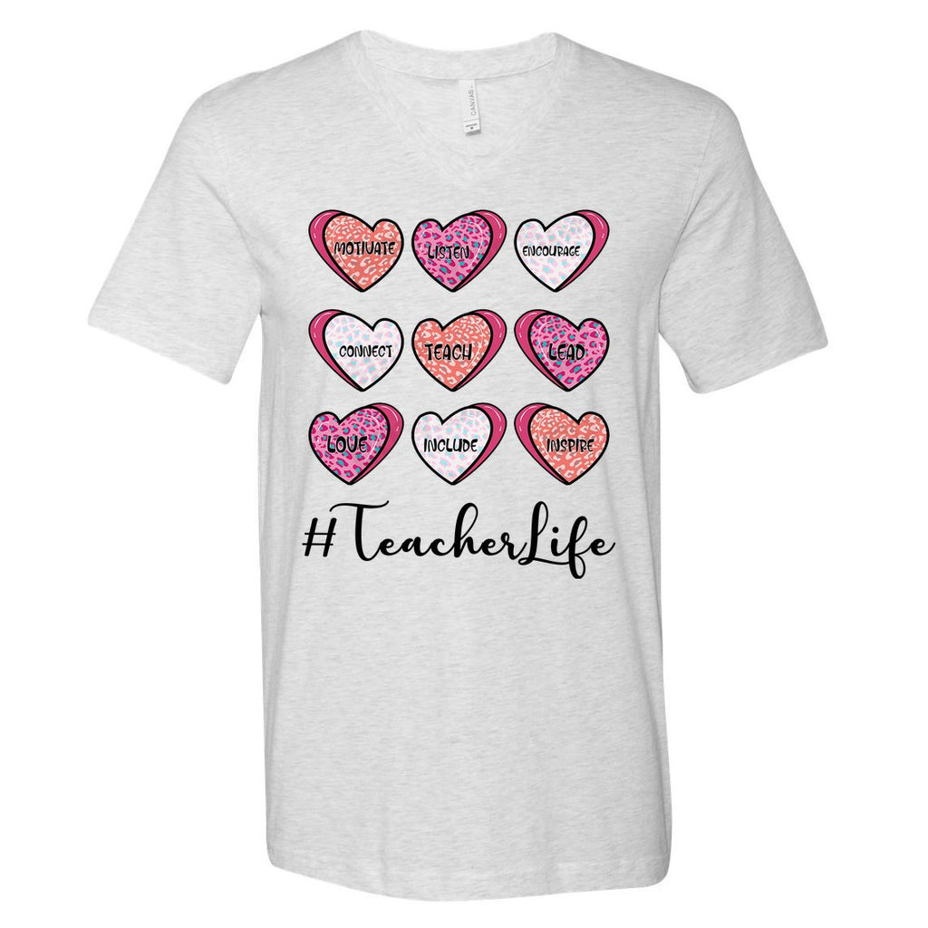 Teachers Life Valentines Day Heart Candy V-Neck T-Shirt